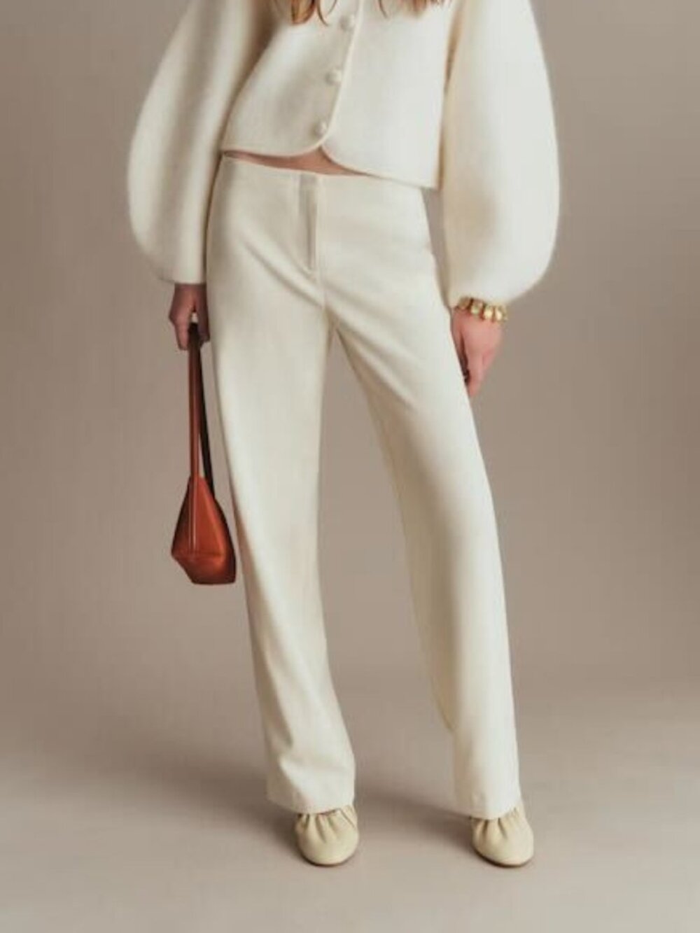 Sezane Lisandro Low-Rise Straight Trousers In Ecru - Size US 4/FR 36 - NWT